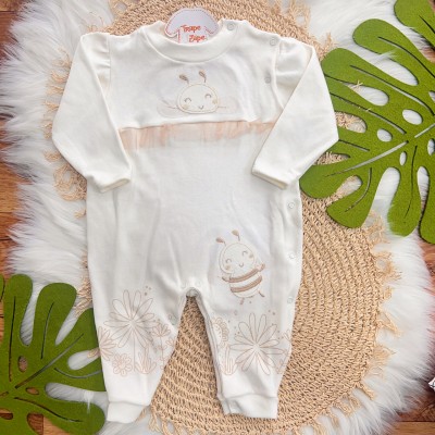 Macacão Malha Trape Zape - Abelha Fofa com Tule - Off White e Rose